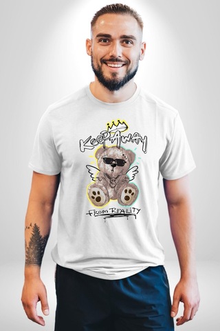 Gerçeklikten Uzak Tutun Unisex Unisex Beyaz Organik Baskılı T-shirt Penye Yüksek Kalite Beyaz