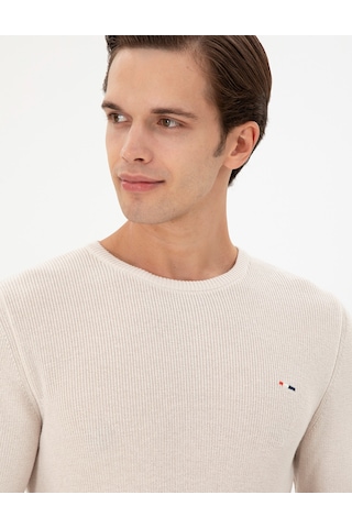 U.S. Polo Assn. Erkek Slim Fit Bisiklet Yaka Krem Basic Kazak 50298282-VR071
