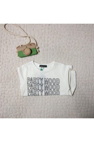 Momikon Kız Çocuk Party Mood Yazılı Pamuklu Sweat Krem