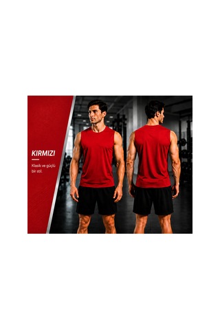 Beydex Erkek Nem Emici Hızlı Kuruma Atletik Teknik Sporcu Sıfır Kol T-shirt Gym Kırmızı