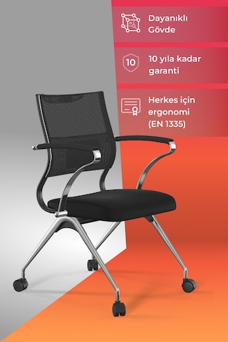 Ergolife Sit Air Toplantı Sandalyesi Tekerlekli, Krom Ayaklı, Fileli, Siyah, Çalışma Koltuğu -572.5f.1.662 Çok Renkli