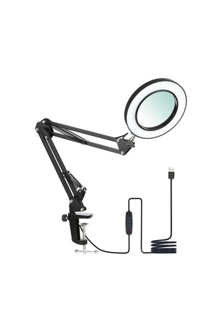 Neoglint Siyah 8x Büyüteçli Neoglint Esnek Kelepçeli Masa Lambası