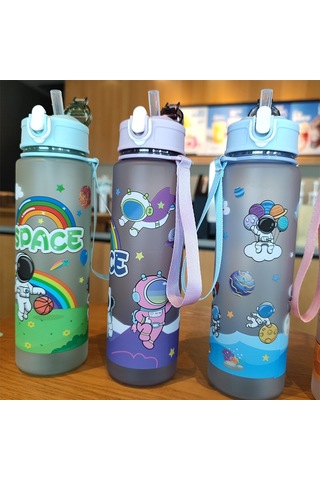 Yifomall Mor Uzaylı Desenli Kışlak Kapağı Ve Pipetli Taşınabilir Askı Kordonlu Sağlıklı Pc Plastik Su Bardakası Diğer