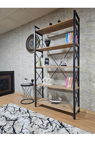 Siyah Boyalı Kitaplık - 5 Raflı Suntalem Lüks Kitaplık Atlas Çam Çok Renkli