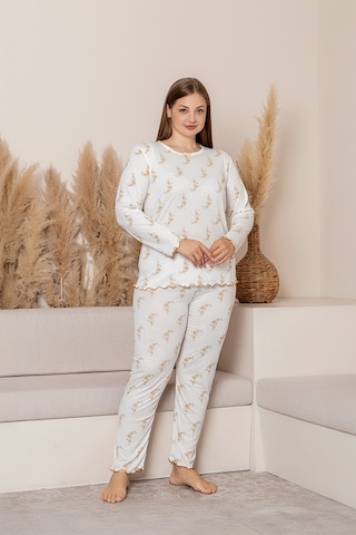 Uzun Kollu Büyük Beden Kadın Pijama Takımı- Çiçek Desenli Pijama - Pinterest Basic Kadın Pijama Hardal