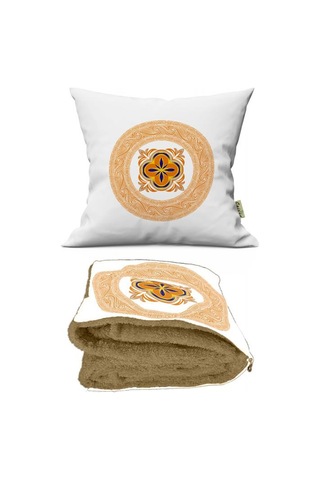 Etnik Motif Desenli Opsiyonel Battaniyeli Hediye Yastık 38x38cm Hediye Paketi-Hediye Paketi