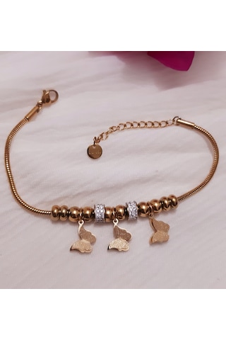 Giftworld Kelebek Charmlı Çelik Bileklik Altın