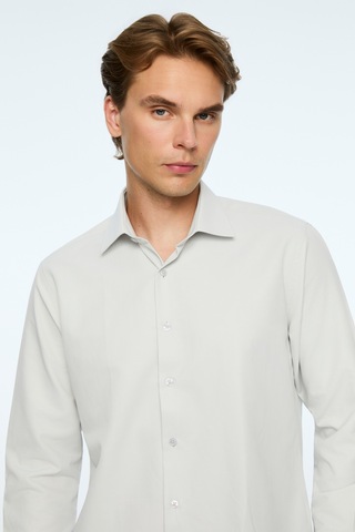 Morven Erkek Taş Düz Slim Fit Sert Yaka Gömlek 26mc004066870 Taş
