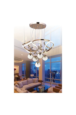 Ey-El Tasarım Galaksi Modern Sarkıt Led Avize 3 Renk Sarı Gold Kaplmalı Toplu Kelebek Taşlı Gold