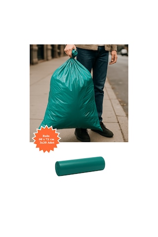 Yeşil Rulo Çöp Poşeti 60x72 Cm 3x20 Adet Ev Mutfak İş Ofis Avantajlı Paket