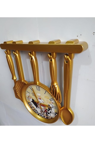 Altın Varaklı Aşçı Mutfak Duvar Saati 30x32 Cm Camsız (487199720) Altın