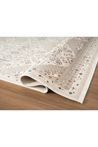 Look Classıc Lk002g Geometrik Desen Krem Gri Akrilik Yumuşak Tozuaz Dokuma Taban Salon Halısı-1030 Krem - Gri