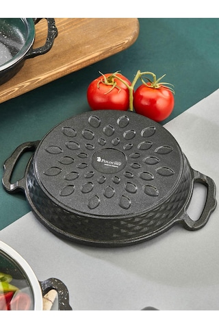 Crystal 24cm Yapışmaz Taban Yumurta,omlet,sucuk Kapaklı Sahan Siyah Gümüş