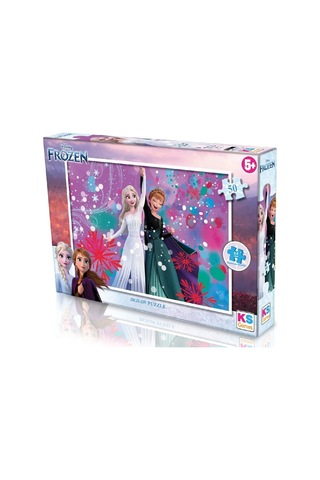 Ks Games 50 Parçalı Kız Çocuk Frozen Lisanslı Kutulu Puzzle - Frz709 Standart
