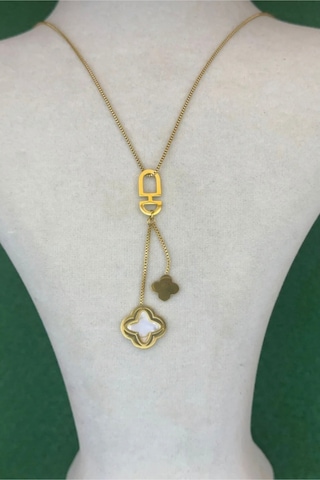 Kadın Gold Renk Yonca Model Üst Segment Kolye Gold