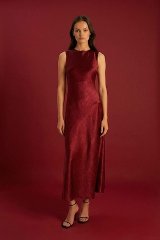 DeFacto Degaje Yaka Saten Kolsuz Maxi Elbise E2741AX24WNBR248 Bordo