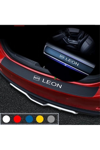 Seat Leon İçin Uyumlu Aksesuar Oto Bagaj Ve Kapı Eşiği Sticker Seti Karbon Kırmızı