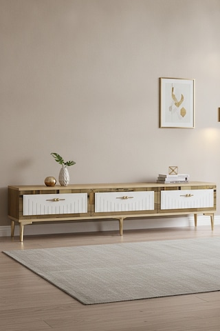 Tsa1802dbg Tuna Tv Sehpası Safirmeşe-beyaz-gold 180cm Safirmeşe - Beyaz - Altın