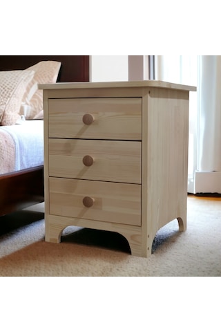 Retro Doğal Ahşap 3 Çekmeceli Komodin 1. Sınıf Masif Çam Ağacı 35