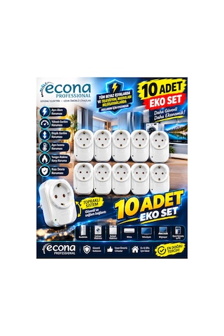 10 Adet--3500w Akım Korumalı Tekli Topraklı Priz 10'lu Eko Set - 1800 Joule Yüksek Gerilim & Aşırı Akım Korumalı Çoklu Paket 0