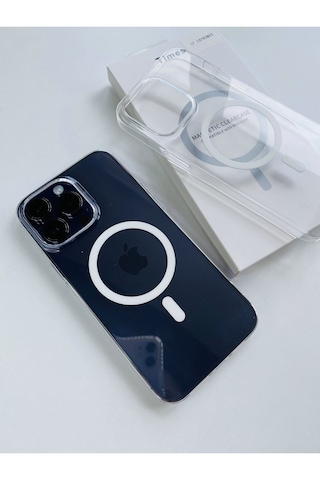 Apple İphone 15 Pro Max Kılıf Magsafe Wireless Kablosuz Şarj Destekli Şeffaf Darbe Emici Kapak Şeffaf