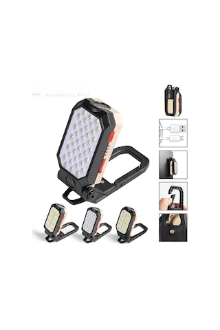 Xiyyadms Usb Şarjlı Cob Led İş Lambası - Mıknatıs Kanca, Pil Göstergesi, 28 Led'li, 2200mah, Elserbest Bakım Ve Acil Işık W599b Büyük Boy