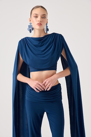Holly Lolly Şal Detaylı Bluz Ve İspanyol Pantolonlu Finley Takım Mavi