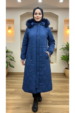 Eslemnur Belden Bağcıklı Şişme Mont 115cm Krinkıl Kumaş Mavi