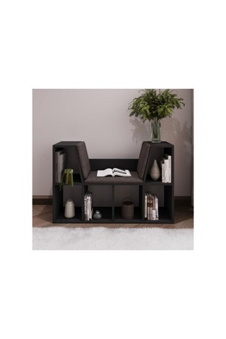 Minimalist Tasarımlı Minderli Kitaplık - 103 Cm Yükseklik Abanoz - Beyaz