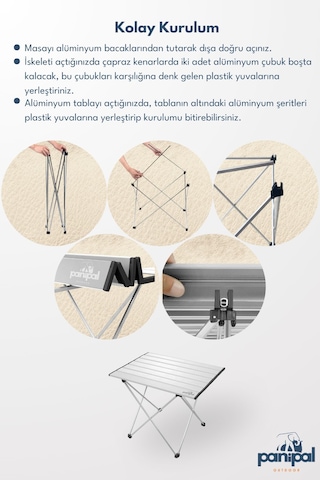 Panipal Alüminyum, Katlanabilir Kamp Ve Piknik Masası, Taşıma Çantalı S Gri