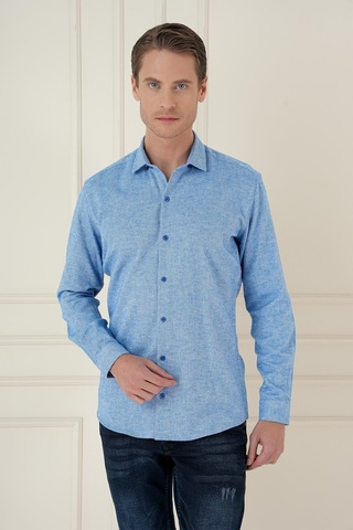 Efor Slim Fit Dokulu %100 Pamuk Mavi Gömlek G 1584 Mavi