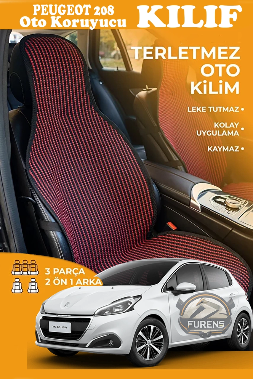 Peugeot 208 Uyumlu Kırmızı Prestij Serisi Dokuma Kumaş Oto Koltuk Kılıfı Ön Tam Arka Alt