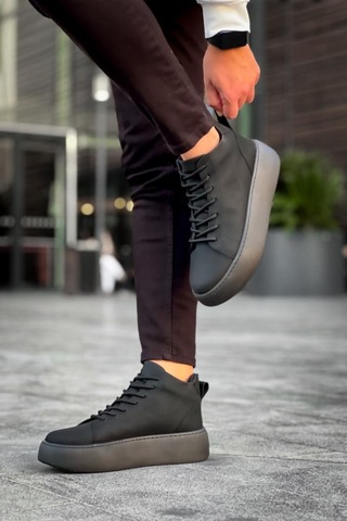 Le10 Bağcıklı Erkek Yüksek Siyah Taban Siyah Spor Bot