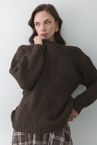 Vanilya Uzun Kollu Relax Kazak - 251091 Kahverengi