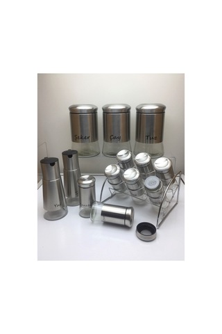 13 Parça Cam Yağlık Sirkelik Baharatlık Baharat Takımı Seti - Inox İnox
