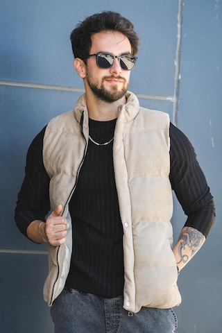 Taff Cepli Dik Yaka Dolum Erkek Şişme Süet Nubuk Yelek Bej