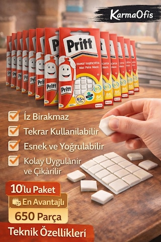 10 Lu Set Hamur Yapıştırıcı 650 Parça İz Bırakmaz, Tekrar Kullanılabilir Poster Yapıştırıcı