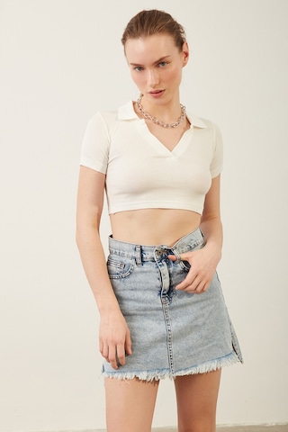 Park Karon Kadın Beyaz Polo Yaka Basic Crop Body BEYAZ