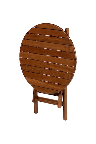 Motoryagmarket Bahçeme Datça 70Lik Katlanır Ahşap Bahçe Balkon Masası Yuvarlak- Ceviz