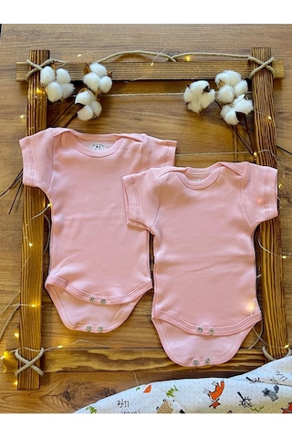 Betül Bebek Kısa Kollu 2'li Organik Pamuk Çıtçıtlı Bebek Body&zıbın 2adet Pembe