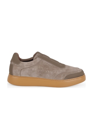 Libero Erkek Sneaker Ayakkabı Hakiki Süet Deri Slip-on Bağcıksız Monogram Logolu Hafif Kalın Eva Taban L5966 Vizon
