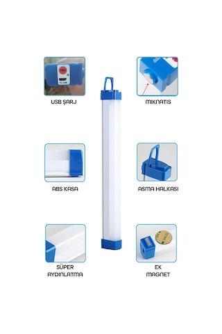 Şarjlı Işıldak Mıknatıslı Kamp Lambası 1500 Lm 3 Mod Elektrikli Acil Durum El Feneri 50cm Pr305 Beyaz