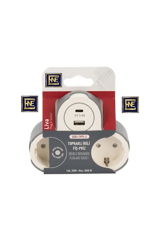 Enfe Topraklı İkili Fiş Priz 1xusb + 1xtypec Golyat Tipi Masaüstü Gömmeli Şık Tasarım Priz Çoğaltıcı 0