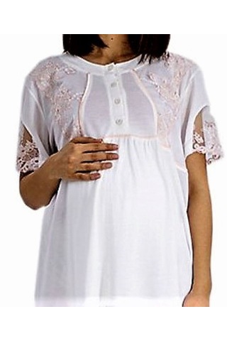 Kısa Kol Dantel Detaylı Kadın Gecelik Ekru