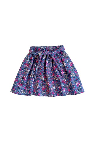 Etekli Crop Takım, Çiçekli Gri-mavi Etek - Ekru Crop Ekru-griçiçekli Ekru - Gri