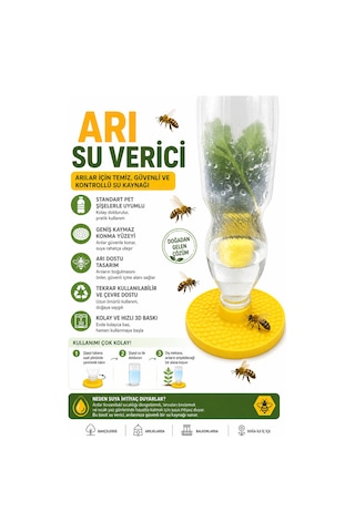 Arı Suluğu Pet Şişe Uyumlu Güvenli Arı Su Verici - Kaymaz Konma Yüzeyi - Sari Sarı