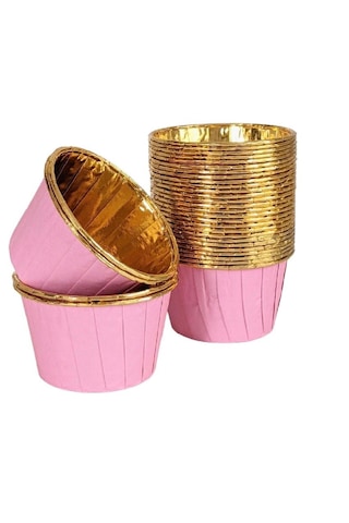Pembe Gold Parlak Metalize 25'li Muffin Cupcake Kek Kapsülü