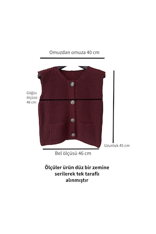 Feg Store Metal Düğme Detaylı V Yaka Bordo Örgü Triko Yelek