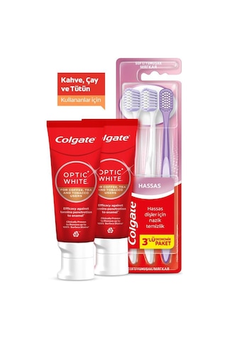Colgate Optic White Kahve, Çay Ve Tütün Kullananlar İçin 50 Ml 2'li Diş Macunu, Gentle Clean 2+1 Diş Fırçası