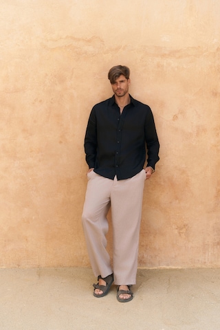 Mai Collection Mai Studios Co. Agnola Oversize Erkek Siyah Keten Gömlek Siyah